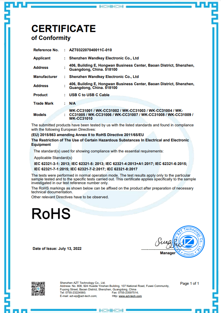 rohs certificate usb type c cable supplier