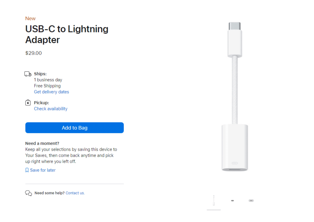 Lightning Female to USB C Male Adapter